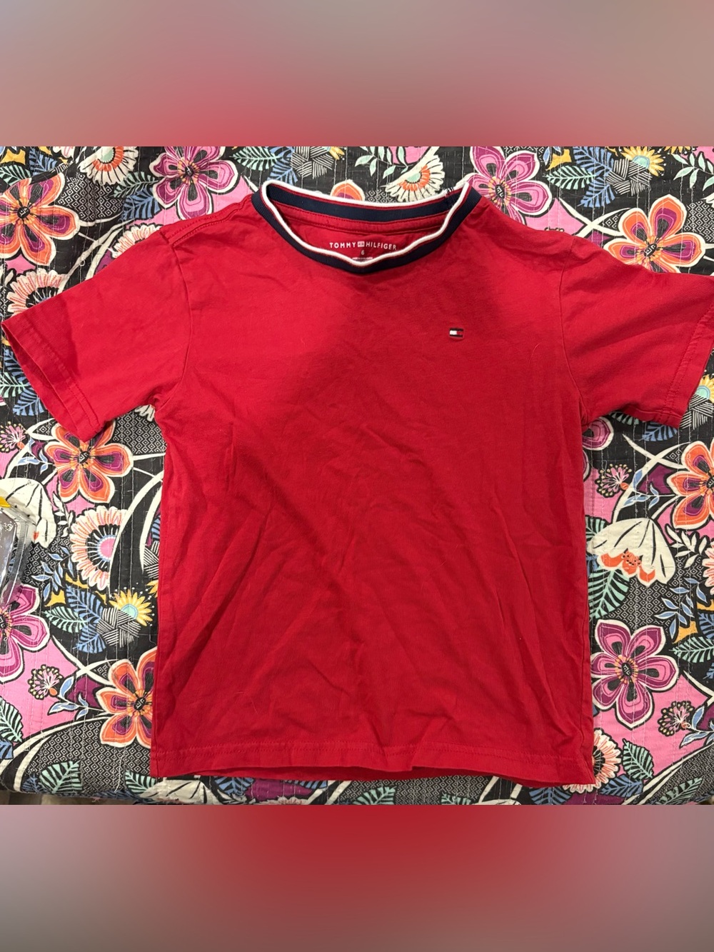 Tommy Hilfiger Kids Red Crew Neck Tee with Contrast Trim
